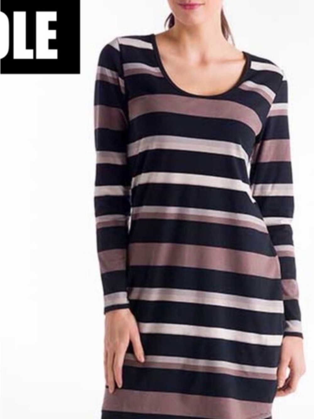 Lole Striped Long Sleeve Dress - Black & Taupe
